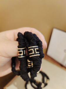 South Korea Import Easy to Use Black H Hair Band Basic Style Letter H Head Rope Alloy Decoration Hair Accessories Rubber Band Headdress Female