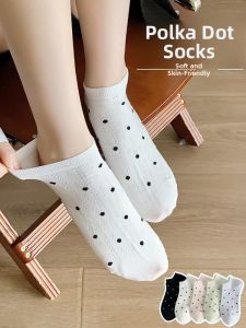 Miiow | Womens Short Tube Socks Thin Antibacterial Anti Odor Polka Dot Spring Summer Cotton Polyester Nylon Blend Comfortable Breathable
