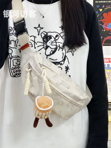 กระเป๋าคาดหน้าอกหมีน่ารักสําหรับผู้หญิงลําลองไนลอนกระเป๋าสะพายข้างเหมาะสําหรับการพักผ่อนเยาวชนและกีฬาพร้อมซิปปิด