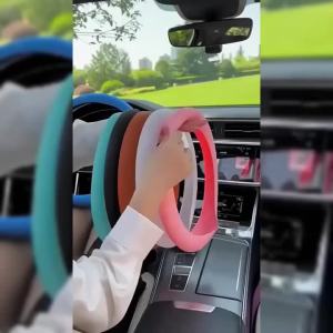 Silicone steering wheel cover universal for cars suitable for all seasons available in candy colors D-shaped and round non-s