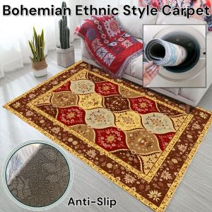 High-Density Bohemian Carpet Bohemian Ethnic Style Carpet Living Room Square Floor Rugs Bedroom Bedside Anti-Slip Floor Mat