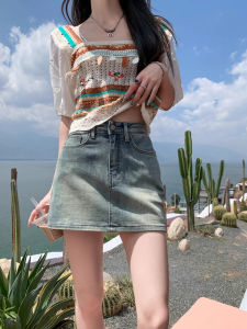 High Waist A-Line Mini Skirt Womens Summer Thin Denim Short Skirts Cotton Polyester Blend High Waist Slimming Versatile Skirt