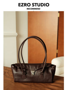 Ezro Vintage Tanned Cowhide Breadstick Bag Single Shoulder Underarm Womens Bag Lock Buckle Mailman Bag High Quality Leather