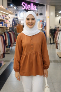 Stella Fashion Muslim Blouse Women Ice Silk Long Sleeve Loose Fit Modest Top Casual Elegant Wear