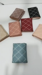 Womens short wallet fashionable diamond pattern thin three-fold multi-card card holder wallet