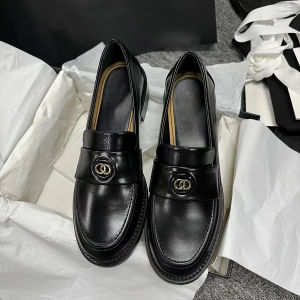 Fashionable Leather Chunky Heel Flats Womens Slip-On Lazy Shoes Comfortable round Toe Casual Fashion Footwear for Young Women