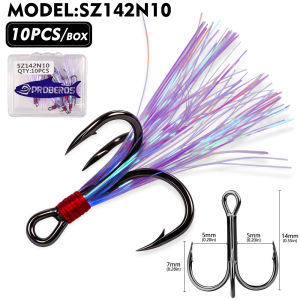 PROBEROS 10 Chiếc Thép Carbon Cao Cấp Flash Tinsel Treble Hook Thép Gai Ba Móc Hỗ Trợ Cho Câu Cá Nước Mặn Bass Dụ Giải Quyết