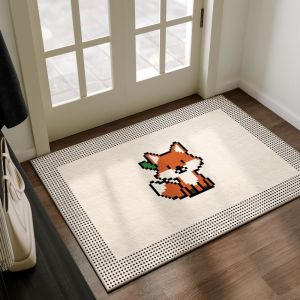 VIKAMA Pixel Dog Schnauzer Viền Chấm Bi Retro Game Art Flannel Thảm Cửa Chống Trượt Phong Cách Hiện Đại Cho Lối Vào Phòng Ngủ Phòng Khách Trang Trí Nhà Cửa