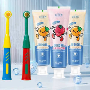 Kid Toothpaste and Toothbrush for Childern Strawberry Orange  Flavors Toothpaste for for Ages 3 up