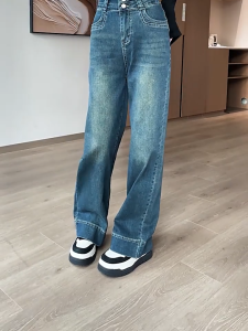 Celana panjang wanita kekinian Jeans Retro high waist korean style highwaist kulot fashion wanita loose pants straight Premium