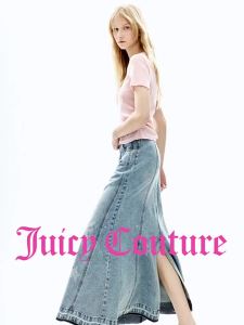 Juicy Couture | Metallic Foil Hem Frayed Denim Mermaid Skirt