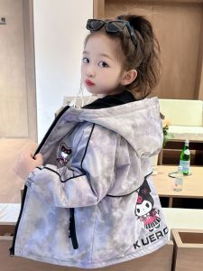 Thickened Cotton Jacket Childrens Autumn Winter New Fashionable Girls Coat Warm Casual Style with Hood Zipper Closure Cartoon Pattern