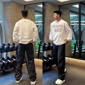 Áo Thun Dài Tay in Chữ Viết Tay Phong Cách Mỹ Thời Trang Dành Cho Nam Mùa Thu Cổ Tròn Trẻ Em Mặc Trong