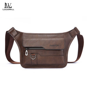 LouisWill Black Shoulder Bag for Men Daily Commute Crossbody Bag Versatile Casual Fanny Pack PU+Polyester Durable Shoulder Bag Water-resistant Soft Faux Leather Bag Sling Bag for Men Large Capacity Lightweight Casual Chest Bag For Men
