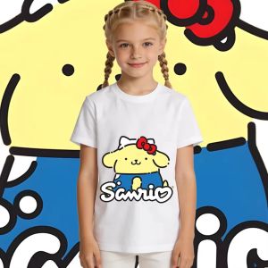 Bandai | 2026 Kids Cotton T Shirt Girls Casual Short Sleeve Cute Pompompurin Comfortable and Adorable Childrens Family Wear