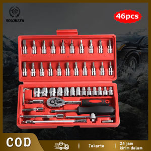 Promo Cod Kunci Socket Wrench Pas Sok Kunci Konci Socket Wrench Pas Sok Shock Sock Set 46 pc Spanner Socket Set 1/4 Car Repair Tool Kunci inggris 46 pcs Kunci Pas Tekiro Set Kunci Inggris