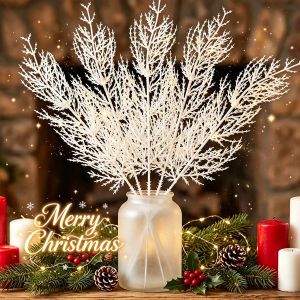 40x Christmas Artificial Pine Needle Branch White Fake Pine Needle Branch Plant Party Wreath DIY New Year Gift Table Decor