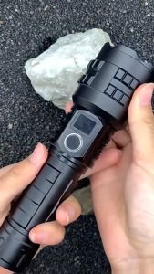 Anbolt Senter LED Super Terang Jarak Jauh 90000 lumens Zoomable Senter Tahan Lama Anti Air USB C Rechargeable Senter Laser Putih with Tampilan Daya & 26650 Battery