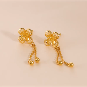 Chow Sang Sang 周生生 999.9 24K Pure Gold Chinese Wedding Collection Lily Earrings for Women 94445E Price-by-Weight 4.86g Gold