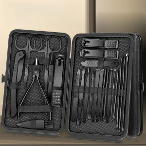 8/12/15/24pcs black Nail clipper set Pedicure knife Stainless steel Nail beauty tool Nail Care Trimmer Portable travel box