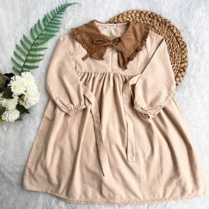 DRESS ANAK CEWE LINEN 1-9 TH DRESS BONNIE KERAH REBAH LENGAN PANJANG