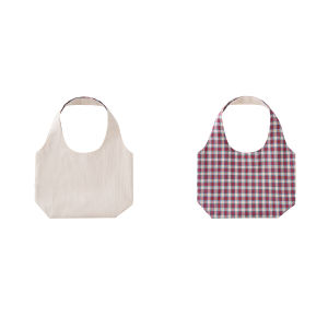 Double-Sided Fashion Canvas Shoulder Bag with Pleated Design in Beige And Red Blue White Plaid Fabric for Casual Use