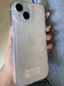 Stylish Creative Blue Bows for Apple 15promax Phone Case New Arrival Iphone14pro Transparent Drop-Resistant 13/12pro Silicone Soft Case Protective Cover 16/15plus