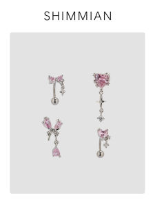 Shimian Sweet Pink Titanium Steel Ear Bone Studs Butterfly Knot Zircon Simple Best Friend Fashion Jewelry Ear Cuffs