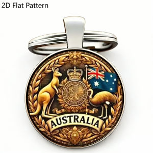 1pc Vintage Round Australia Keychain Round Australian Flag Kangaroo Design Key Chain Glass Dome Metal Keyring Travel Souvenir