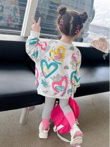 Korean Style Graffiti Sportswear Set for Girls Baby Girls Two-Piece Suit Autumn Fashionable Clothes Childrens Clothing