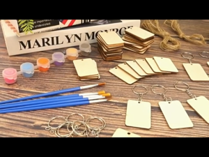 100Pcs Blank Wooden Keychain Set Rectangle DIY Wood Keychain Key Tags