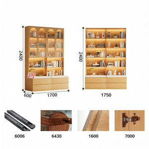 Modern Oak Bookcase Glass Doors