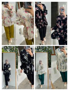 ONE SET MALIKA RAYON DIAMOND PREMIUM LENGAN PANJANG FULL KANCING