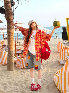 Áo Khoác Sơ Mi Kẻ Caro Phong Cách Mỹ Cổ Điển Dành Cho Nữ Dáng Rộng Tay Dài Trang Phục Mùa Hè Áo Khoác Ngoài Thêu