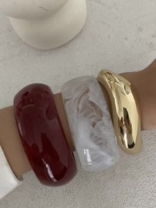 KunJoe Fashion Thick Resin Acrylic Wide Bangles Bracelets for Women Vintage Irregular Geometric Charm Big Bangles Jewelry Gifts