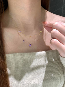 Summer Dream Ultra-Fairy Purple Waterdrop Tassel Double Layer Bling Fashion Rich Girl Feel White Clavicle Chain Necklace