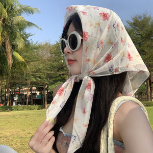 French Pastoral Style Floral Headscarf Female Spring and Summer Closed Toe Fancy Small Square Towel Seaside Retro Silk Scarf Internet Celebrity Easiest for Match