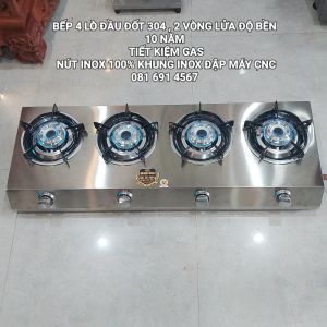 Bếp gas 4 lò chuyên mỳ cay bánh xèo các loại đầu đốt 304 siêu dày độ bền 10 năm