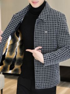 HENGYUANXIANG | Hengyuanxiang Mens Fleece Lined Casual Thickened Coat Autumn Winter Plaid Style Fashionable Urban Loose Fit Single Button