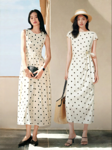PEACEBIRD | Dotted Muse French Audrey Hepburn Summer Maxi Dress High-Quality