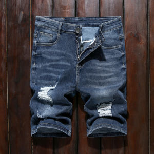 Chinese Style Tiger Embroider Denim Shorts Male Loose Straight Wide Leg Beggar Scrape Broken Holes Pants Half Length Middle Pants Fashion