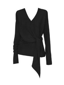 plus Size Black V-Neck Asymmetrical Tie T-Shirt Womens Spring Autumn Loose Slimming Versatile Base Shirt Korean Style Long Sleeve