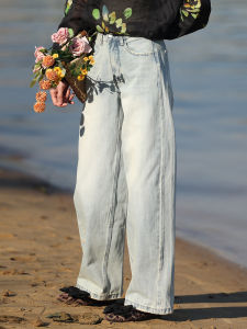 Onsemer High Waist Wide Leg Jeans Womens Light Colored Straight Cut Floor Length Trousers Spring 2025 Fashionable Casual Pants