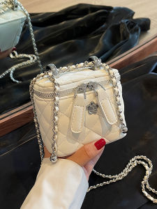 Elegant Mini Shoulder Crossbody Bag Womens New 2025 Unique Design Diamond Chain Bucket Bag Soft PU Leather Casual Fashion
