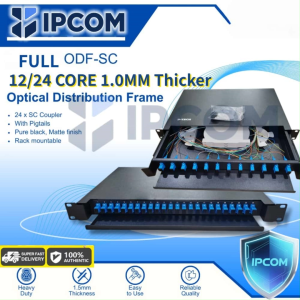 IPCOM FULL ODF-SC 12/24 CORE 1.0MM Thicker Optical Distribution Frame with 24 x SC Coupler Pure black Matte finish Rack mountable Heavy duty 1.5mm thickness Easy to use Reliable quality.