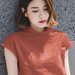 Summer Slub Cotton Loose Short Sleeve T-Shirt Womens Clothing K-style Half-Sleeved Blouse Plus Size Pure Cotton Half Turtleneck Bottoming Shirt