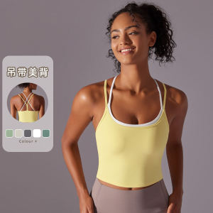 Sports Tank Top Cross Back One-Piece Cup Yoga Fitness Breathable Quick Dry Womens Innerwear New Arrival Summer Lyocell
