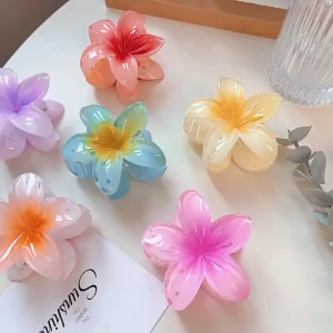 8CM Hawaiian Colorful Flower Hair Clip for Women Girl Plumeria Flower Beach Hairpin Barrette