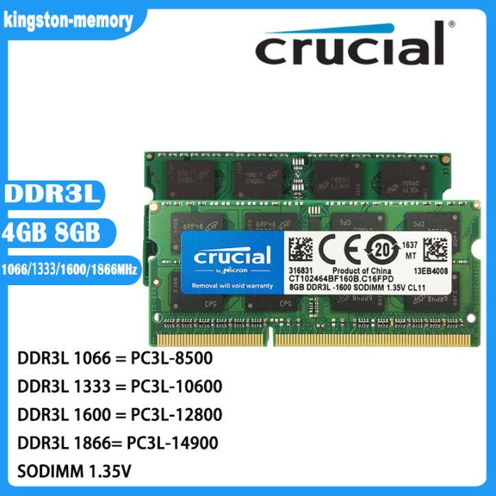 Crucial 4GB DDR3 1600 MHz PC3-12800 1.35V Laptop RAM Sodimm Memory DDR3L  1600 4G