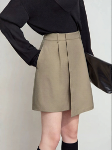 AMII | Autumn New Solid Color A-line Asymmetric Hem Work Leisure Skirt